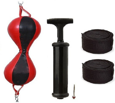 

Venom PURE LEATHER RED AND BLACK COLOR DOUBLE END 8 SHAPE BALL, AIR PUMP AND PAIR OF BLACK COLOR HAND WRAPS Boxing Kit