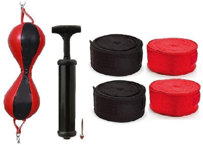 

Venom PURE LEATHER RED AND BLACK COLOR DOUBLE END 8 SHAPE BALL, AIR PUMP AND PAIR OF BLACK AND RED COLOR HAND WRAPS Boxing Kit