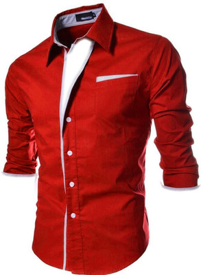 44% OFF on N T FASHION Men Self Design Party Red Shirt on Flipkart