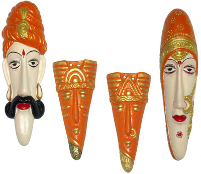 

Rasoh village hand artz raja rani tribal handwork terracotta wall hanging decorative masks Decorative Showpiece - 29 cm(Terracotta, Multicolor)