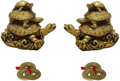 

Kraft Village Feng Shui Three Tiered Tortoises For Health Wealth And Luck Combo of 2 and 2 Coin set Decorative Showpiece - 7 cm(Alloy, Green)