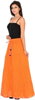 SABLANI Solid Women Broomstick Orange Skirt
