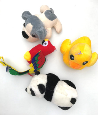 

Aparnas combo of panda bulldog macaw and duck soft stuffed plush toys for kids love girl - 20 cm(Multicolor)