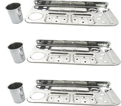 

RoyaL Indian Craft 3 Pcs 15 inch 8 in 1 Stainless Steel Toothbrush Holder(Silver, Wall Mount)