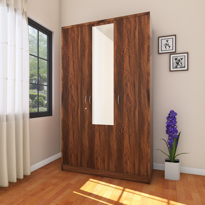 

HomeTown Stark Engineered Wood 3 Door Almirah(Finish Color - Walnut, Mirror Included)