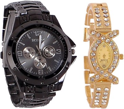 good friends rosra full black and x model gold Analog-Digital Watch  - For Couple   Watches  (Good Friends)