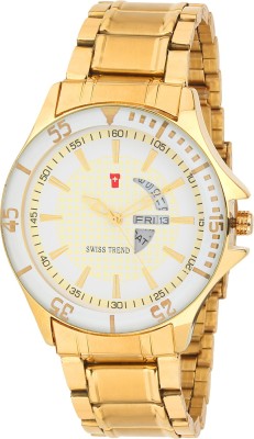 Swiss Trend ST2274 Golden Stainless Steel Day & Date Analog Watch  - For Men   Watches  (Swiss Trend)