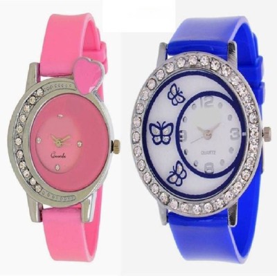 Gopal retail Pink Heart And ButterFly Blue Pu Gift Sexy love Girl Watch Combo of - 2 Analog Watch  - For Girls   Watches  (Gopal Retail)