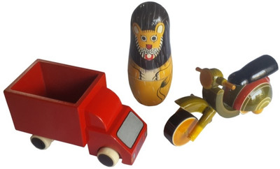 

wooden toys Wooden Toy - Combo of Truck,Scooter and Lion Family Cups(Multicolor)