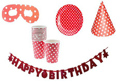 

PARTY PROPZ RED POLKA DOT COMBO FOR 10 KIDS/RED POLKA DOT BIRTHDAY PARTY & SUPPLIES(Set of 41)