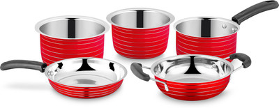 Ideale Cookware Set Red-5pcs-Induction base Induction Bottom Cookware Set(Stainless Steel, 5 - Piece)