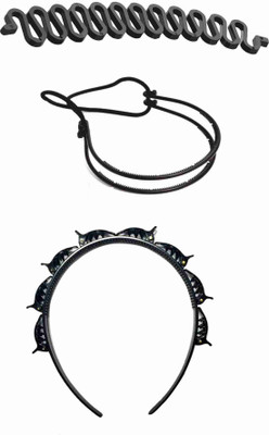 

NAWAB Twist Styling French Braider , Plait Braider Headband & Messy Bun Headband (set of 3) Hair Accessory Set(Black)