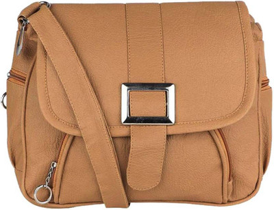 FASLOOK Women Casual Tan PU Sling Bag