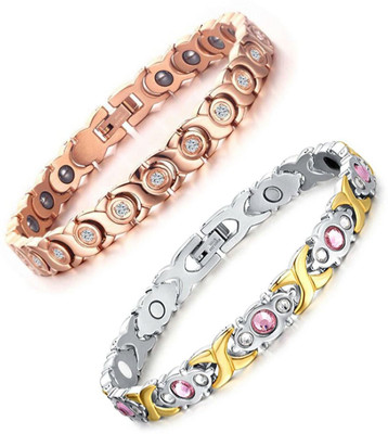 University Trendz Silver, Stainless Steel Sterling Silver, Titanium Charm Bracelet(Pack of 2)