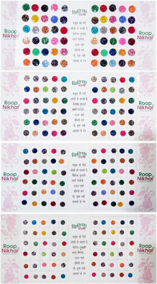 

Roop Nikhar Zari Work MultiColor Forehead Indian Bindi 4 Pcs Bollywood Style Forehead Multicolor Bindis(Bindi)