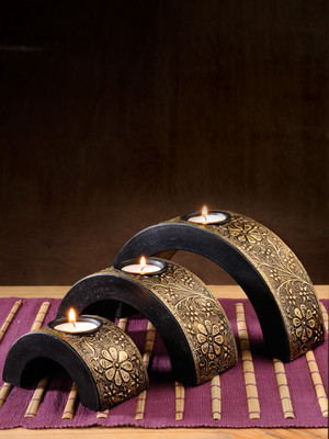

RANGRAGE Wooden Candle Holder(Gold, Pack of 1)