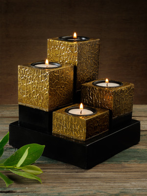 

RANGRAGE Wooden Candle Holder(Gold, Pack of 1)