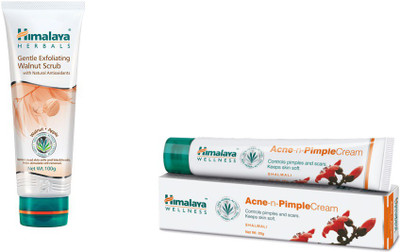 Himalaya Gentle Exfoliating Walnut Scrub, Acne n Pimple Cream(Set of 2)
