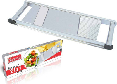 

Mantavya 2 in 1 Vegetable and Fruit Stainless Steel Slicer Chopper(1 Slicer 2 In 1 Long), Silver