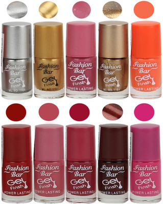 

Fashion Bar Velvet Gel Finish Nail Polish Grey, Gold, Pink, Orange, Red, Pink, Brown(Pack of 10)