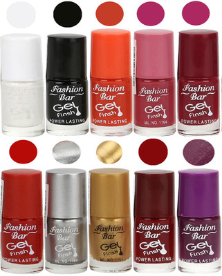 

Fashion Bar Velvet Gel Finish Nail Polish White, Black, Orange, Pink, Red, Grey, Gold, Purple(Pack of 10)