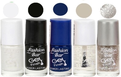 

Fashion Bar Gel Finish Exclusive Nail Polish Combo Set White, Black, Blue, Clear, Grey(Pack of 5)