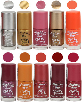 

Fashion Bar Velvet Gel Finish Nail Polish Nude, Red, Pink, Brown, Orange, White, Black, Blue(Pack of 10)