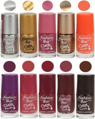 

Fashion Bar Velvet Gel Finish Nail Polish Grey, Gold, Pink, Gold, Orange, Purple, Pink, Brown(Pack of 10)