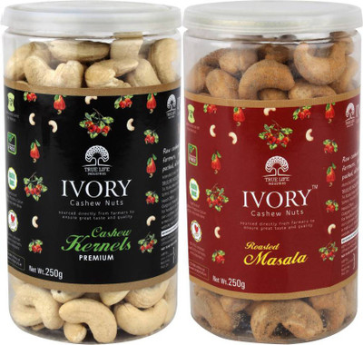 

Ivory Organic Cashew Nuts Combo of Plain & Masala W240 in jar 500 gms Cashews(500 g, Mason Jar)
