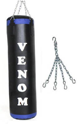 

Venom 4.0 Feet Long, P.U Material, BLACK and BLUE Color, Unfilled with Chain Hanging Bag(4.0, 48 kg)