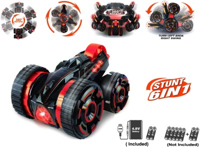 Miss Chief 6 in 1 Double sided Stunt Car with Rechargeable Battery and Charger Toy for Kids and AdultsRed