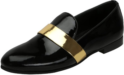 

Bare Skin Black patent leather goden strap shoe Slip On For Men(Black
