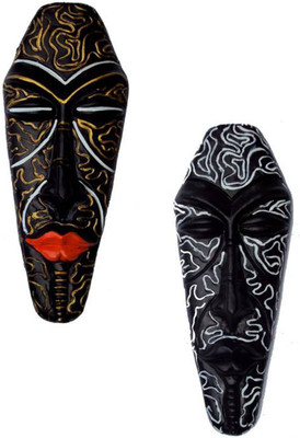 

Rasoh village hand artz egyptian tribal decorative wall hanging masks Decorative Showpiece - 37 cm(Terracotta, Black)