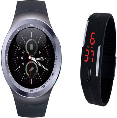 Via Flowers Llp Y1 Silver BT- S-watch + LED Band for galaxy j1 4g Smartwatch(Silver Strap M)