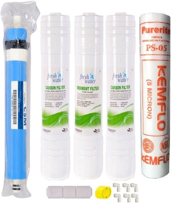 

BalRama RO Service 1 Year Complete Water Purifier Kit with CSM 80 GPD Membrane + Inline Filter Set Carbon Sediment + Spun Kemflo PP Candle + FRT + Elbow Fittings + Teflon Tape or RO UV UF Mineral Water Purifiers Service Solid Filter Cartridge(5, Pack of 1