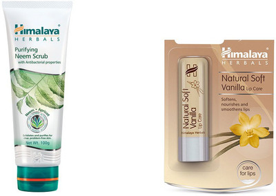 

Himalaya Purifying Neem Scrub, Natural Soft vanilla Lip Care(Set of 2)