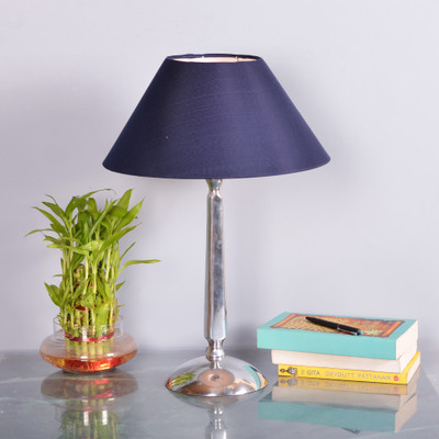 Homesake Classic Cubist Chrome Lamp With Blue Shade Table Lamp(51 cm, Silver)