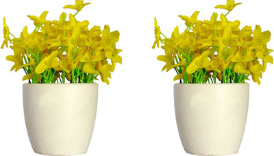 

HOB Yellow, White Assorted Artificial Flower with Pot(10 inch, Pack of 1)