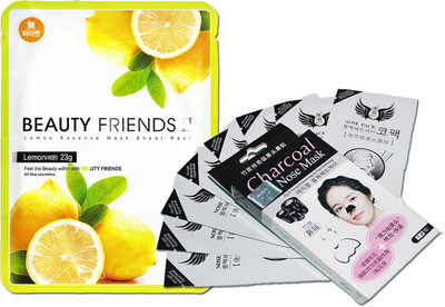 

Beauty Friends Lemon Essence Sheet Mask withBlackhead/Whitehead Removing Strips (Economic Value Pack of 10 + 1)(Set of 11)