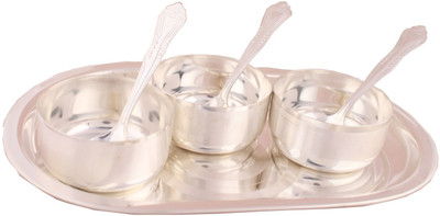 

Shreeng Silver Plated Premium Bowl Set With oval Tray 7 Pcs. Stainless Steel Decorative Platter(Silver, Pack of 7)
