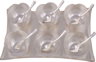 

Shreeng Shreeng Silver Plated 6 Met Finesh Flower Ice Cream Bowl With Tray With Spoon Bowl Spoon Tray Serving Set(Pack of 13)