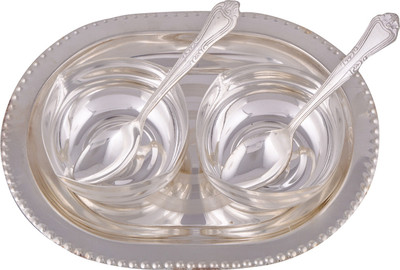 

Shreeng Shreeng Silver Plated 2 Square Bowl With Tray With Spoon Bowl Spoon Tray Serving Set(Pack of 5)