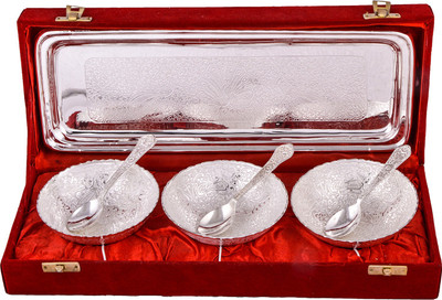 

Ellegent 3 Mor Bowl With Spoon With Tray Silver Plated Decorative Platter(Silver, Pack of 7)