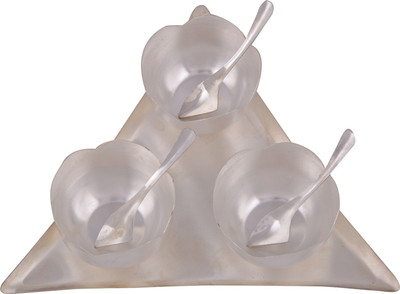 

Shreeng Shreeng Silver Plated 3 Met Finesh Flower Ice Cream Bowl With Tray With Spoon Bowl Spoon Tray Serving Set(Pack of 7)
