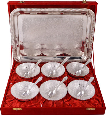 

Ellegent 6 Peacock Design Bowl With Spoon With Tray Silver Plated Decorative Platter(Silver, Pack of 13)