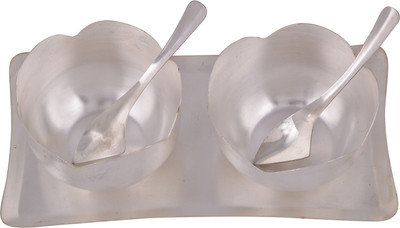 

Shreeng Shreeng Silver Plated 2 Met Finesh Flower Ice Cream Bowl With Tray With Spoon Bowl Spoon Tray Serving Set(Pack of 5)