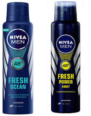 

Nivea MEN FRESH OCEAN DEODORANT 150ML + MEN FRESH POWER CHARGE 150ML Deodorant Spray - For Men(150 ml, Pack of 2)