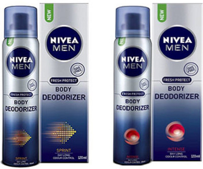 

Nivea MEN INTENSE BODY DEODORIZER 120ML + MEN SPRINT BODY DEODORIZER 120ML Deodorant Spray - For Men(120 ml, Pack of 2)