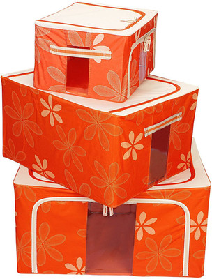 

BLUSHBEES Utility Combo!! Set of 3 Clothes Storage Wardrobe Organizer Bags for Woolens, Sarees, Bed Sheets, Blankets (24 L, 55 L, 80 L) - Orange(Orange)