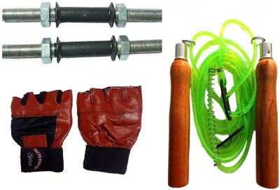 

Facto Power ZINC DUMBELL RODS, LEATHER MATERIAL, RED COLOR, GYM GLOVES AND WOODEN HANDLE GREEN COLOR SKIPPING ROPE Gym & Fitness Kit